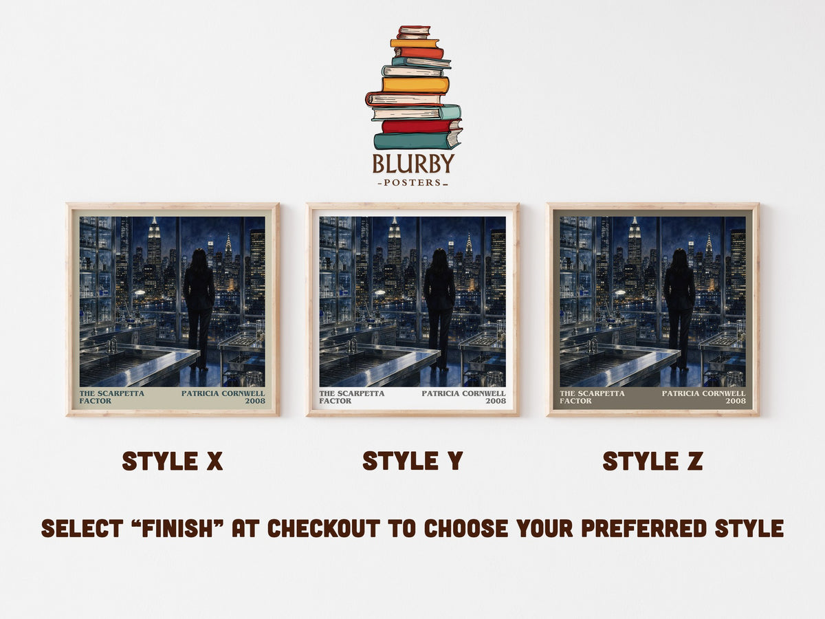 The Scarpetta Factor literary print in frame leaning in hallway – crime wall art (mockup)
