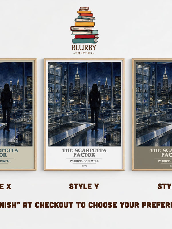The Scarpetta Factor book cover print in frame leaning in hallway – crime wall art