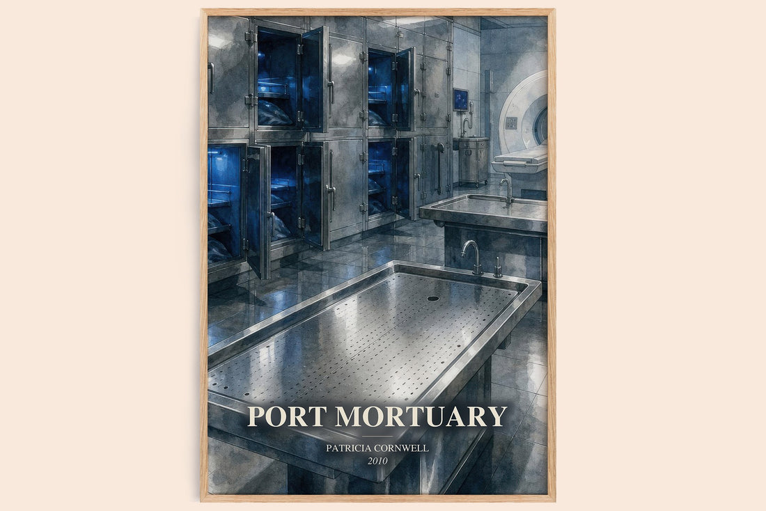 Port Mortuary watercolour book poster by Patricia Cornwell – framed literary art print
