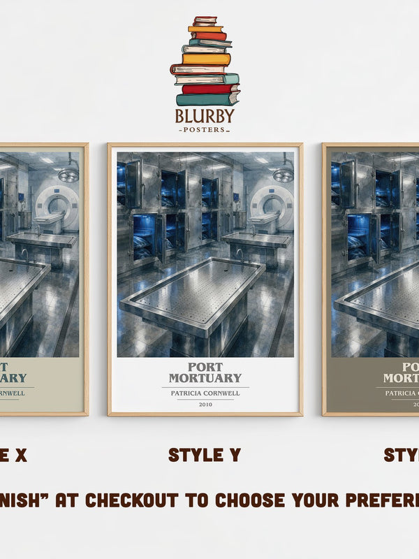 Port Mortuary book cover print in frame leaning in hallway – crime wall art