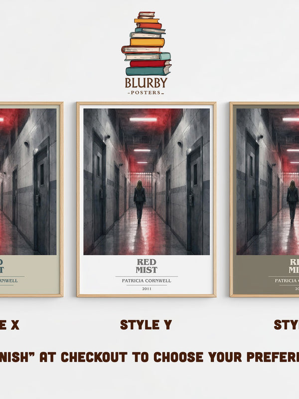 Red Mist book cover print in frame leaning in hallway – crime wall art