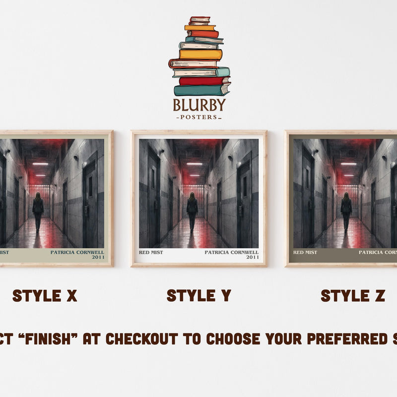 Red Mist literary print in frame leaning in hallway – crime wall art