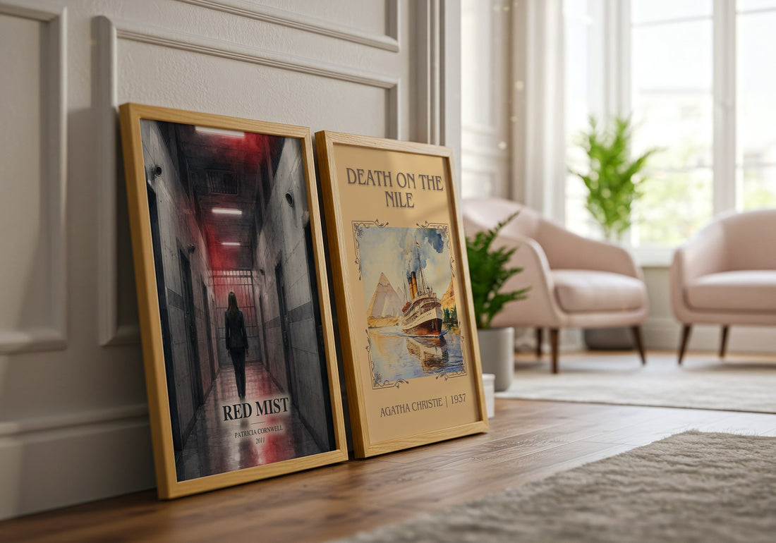 Red Mist watercolour print framed by window – literary home decor