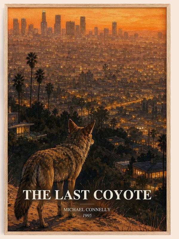 The Last Coyote watercolour book poster by Michael Connelly – framed literary art print