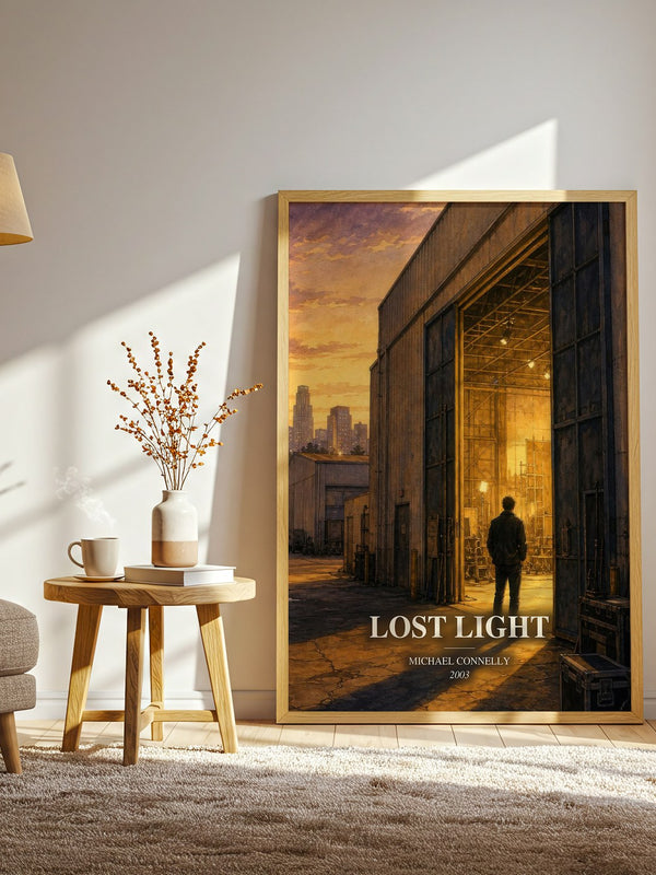 Lost Light watercolour print in frame leaning in hallway – crime wall art