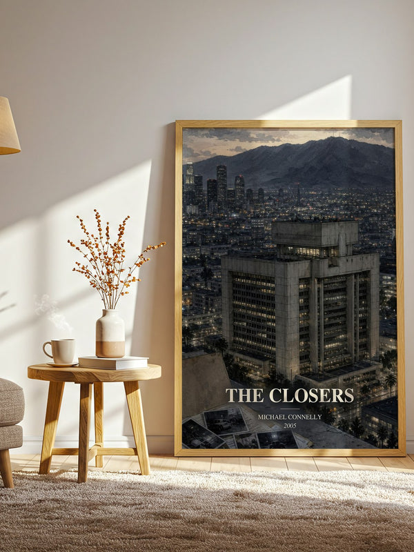 The Closers watercolour print in frame leaning in hallway – crime wall art