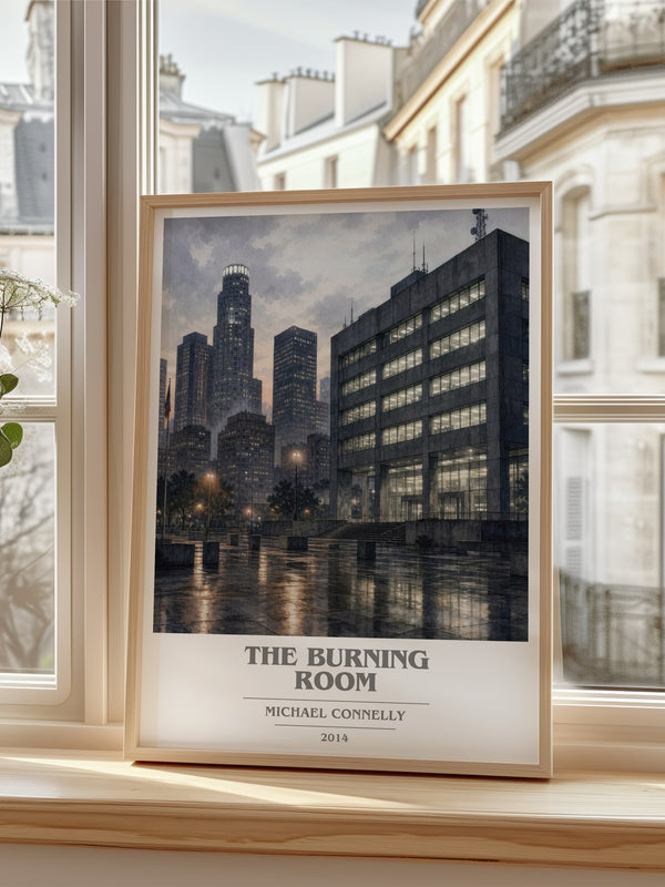 The Burning Room Book Cover Poster by Michael Connelly – framed print by a bright window
