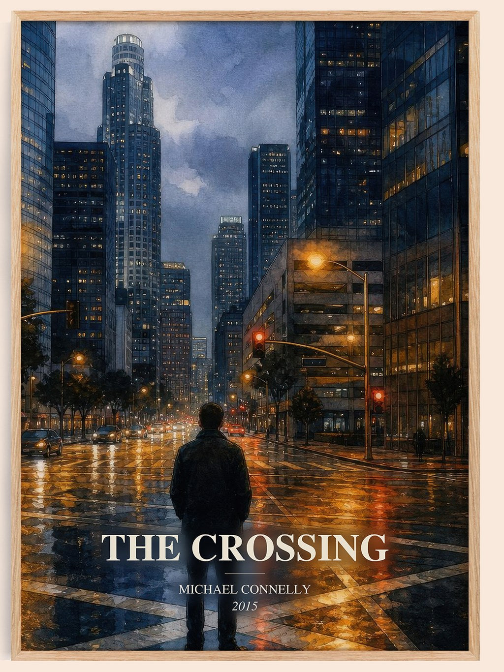 The Crossing watercolour book poster by Michael Connelly – framed literary art print