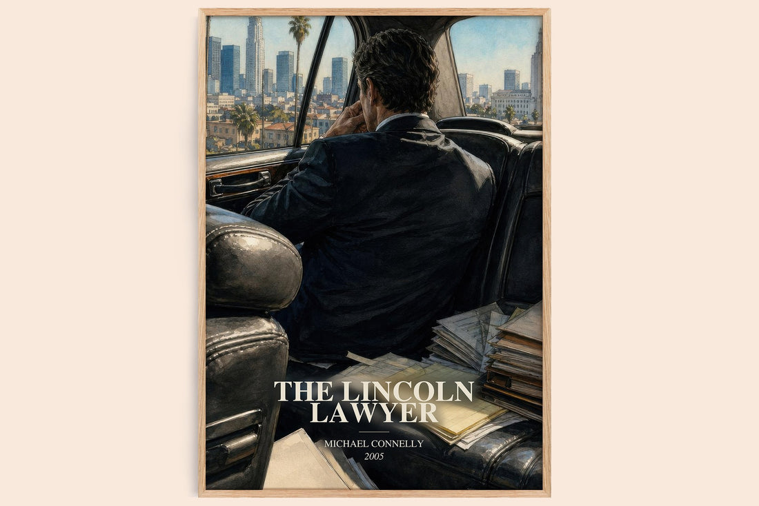 The Lincoln Lawyer watercolour book poster by Michael Connelly – framed literary art print