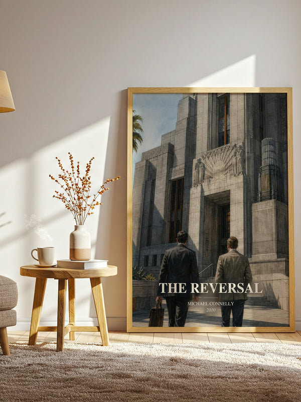 The Reversal watercolour print in frame leaning in hallway – legal thriller wall art