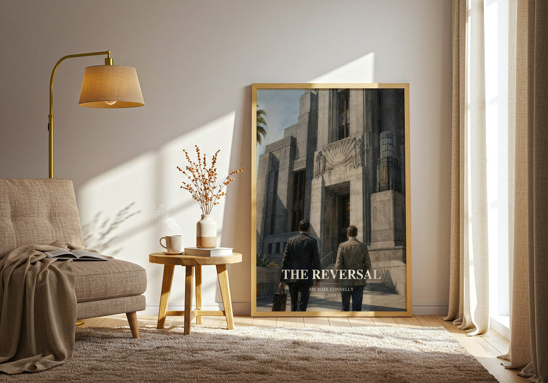 The Reversal watercolour print in frame leaning in hallway – legal thriller wall art