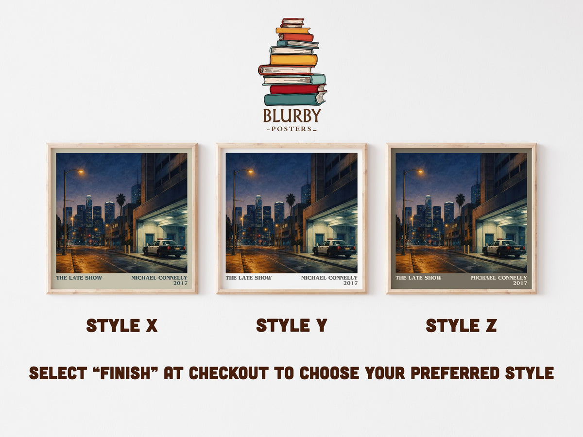 The Late Show literary print in frame leaning in hallway – crime wall art (mockup)