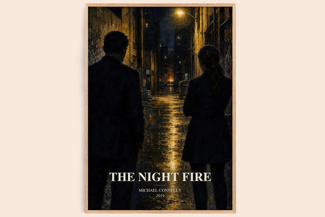 The Night Fire watercolour book poster by Michael Connelly – framed literary art print