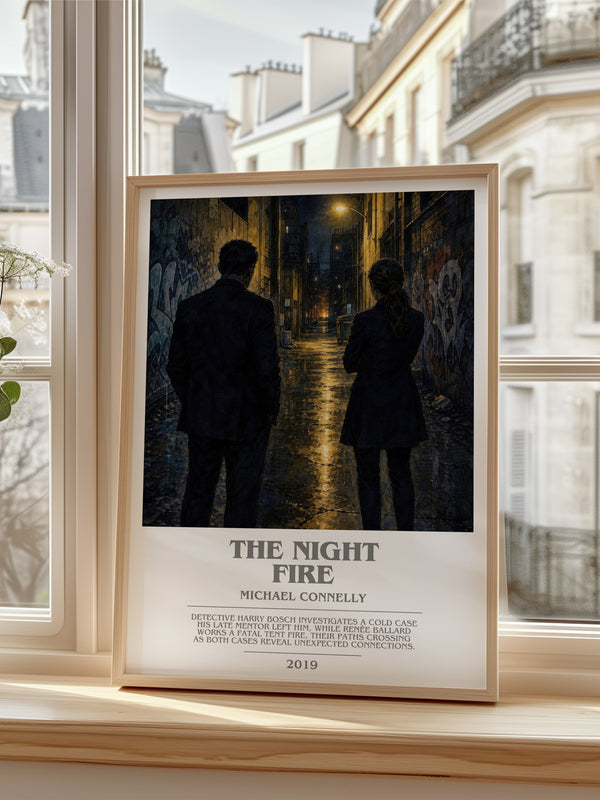 The Night Fire Bookish Wall Art by Michael Connelly – framed print by a bright window