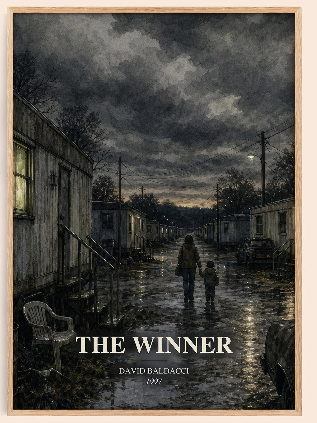 The Winner watercolour book poster by David Baldacci – framed literary art print