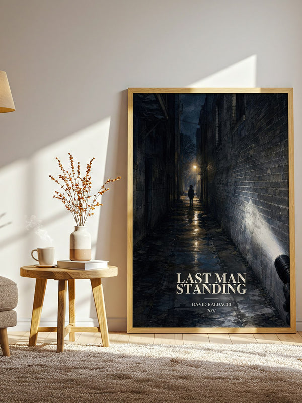 Last Man Standing watercolour print in frame leaning in hallway – thriller wall art