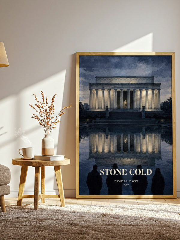 Stone Cold watercolour print in frame leaning in hallway – thriller wall art