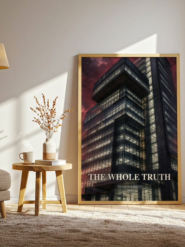 The Whole Truth watercolour print in frame leaning in hallway – thriller wall art