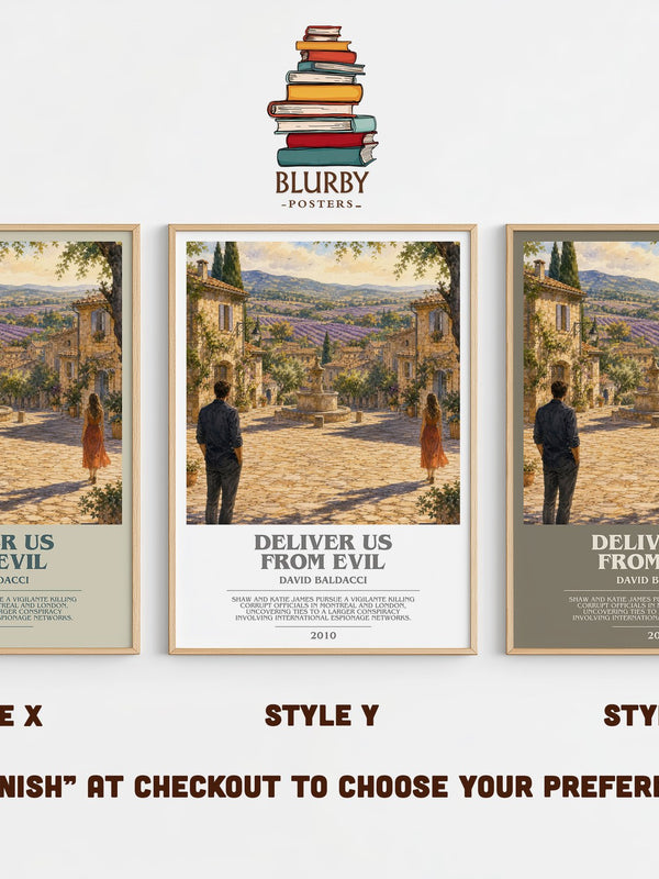 Deliver Us from Evil bookish print in frame leaning in hallway – thriller wall art