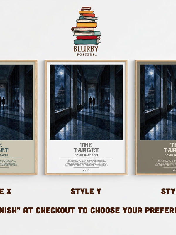 The Target bookish print in frame leaning in hallway – thriller wall art