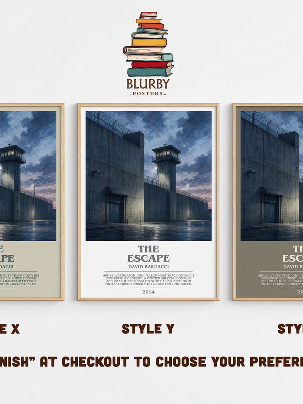 The Escape bookish print in frame leaning in hallway – thriller wall art