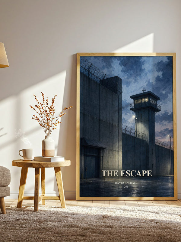 The Escape watercolour print in frame leaning in hallway – thriller wall art