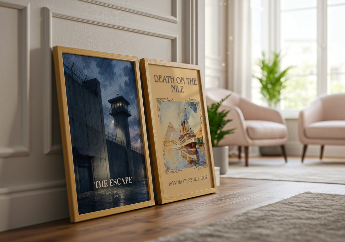 The Escape watercolour print framed by window – literary home decor