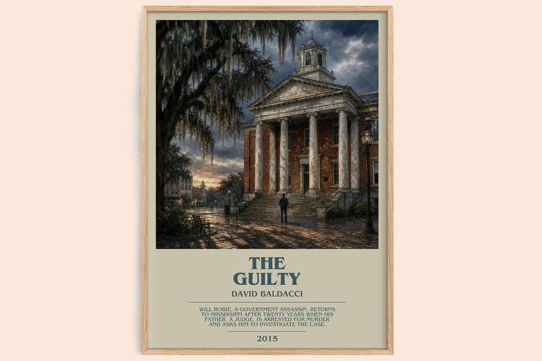 The Guilty bookish book poster by David Baldacci – framed literary art print