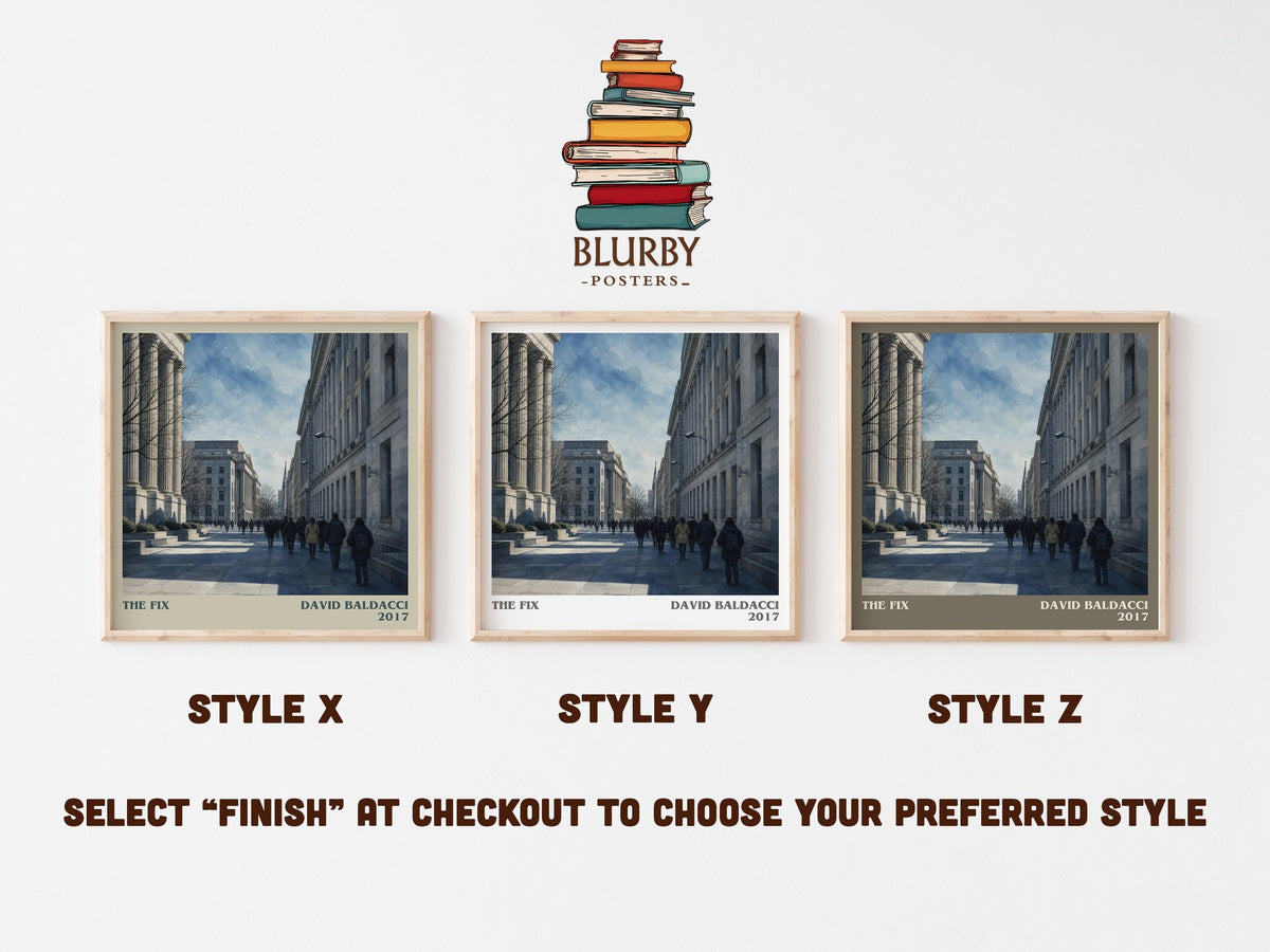 The Fix literary print in frame leaning in hallway – thriller wall art (mockup)