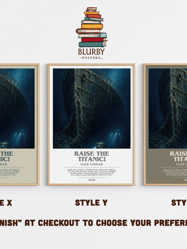 Raise the Titanic! bookish print in frame leaning in hallway – thriller wall art