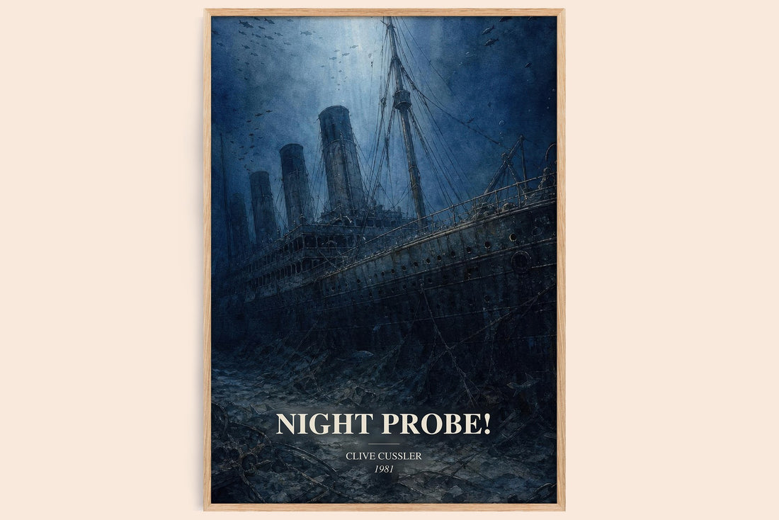 Night Probe! watercolour book poster by Clive Cussler – framed literary art print