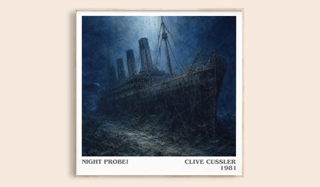 Night Probe! literary book poster by Clive Cussler – framed literary art print