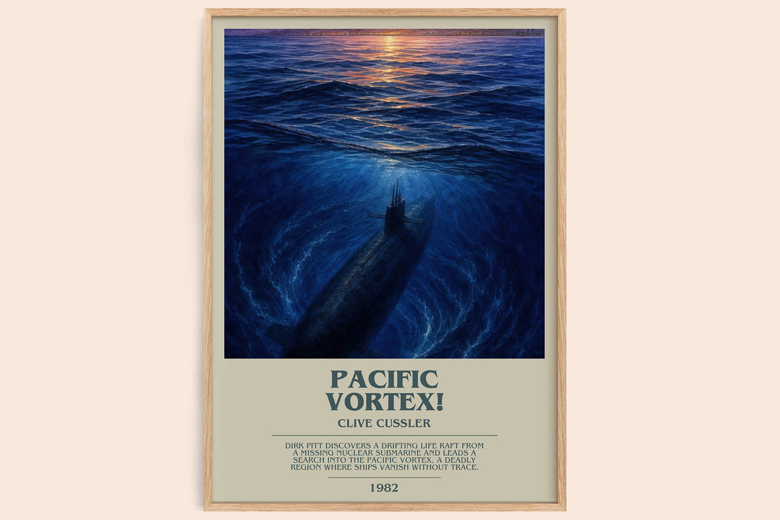 Pacific Vortex! bookish book poster by Clive Cussler – framed literary art print
