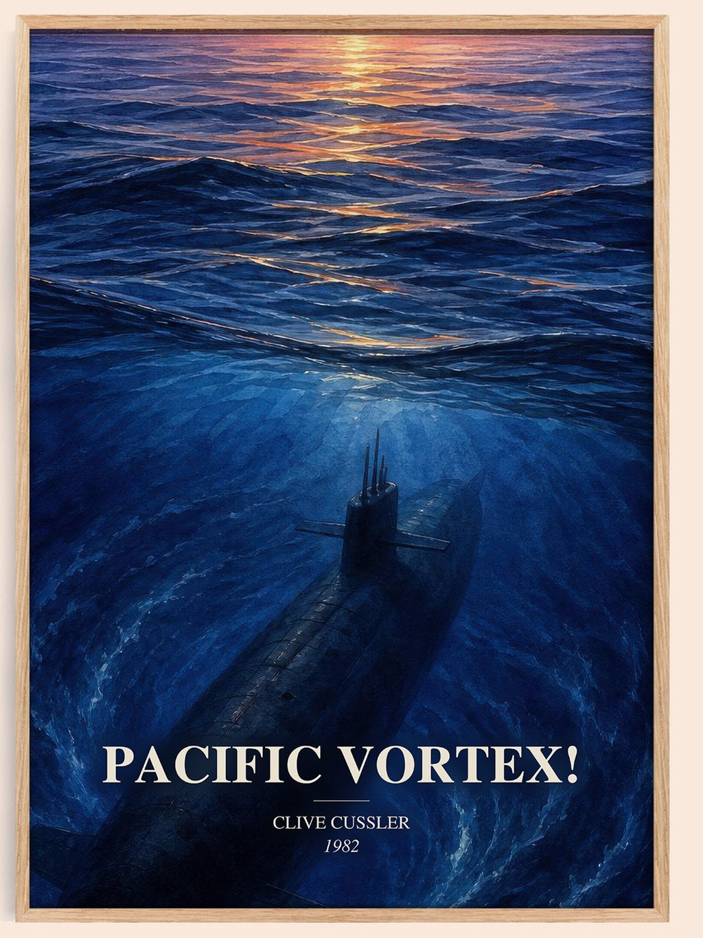 Pacific Vortex! watercolour book poster by Clive Cussler – framed literary art print