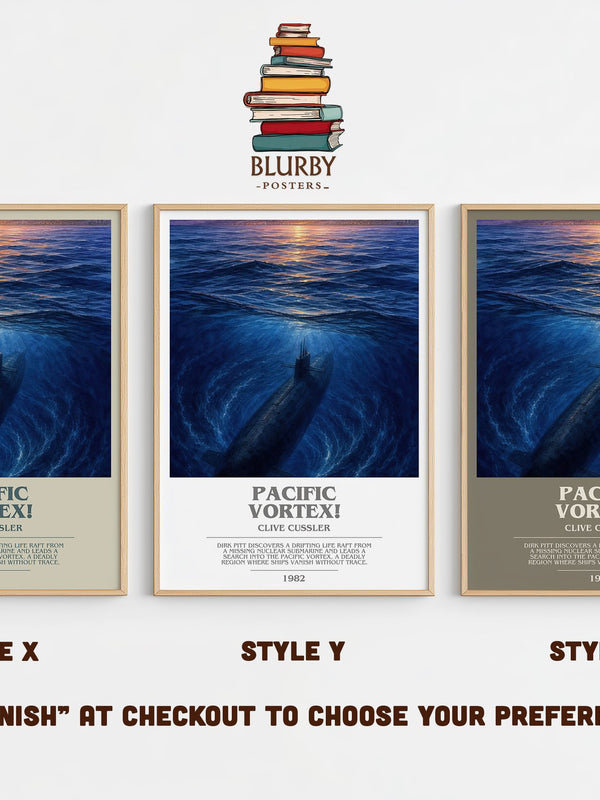 Pacific Vortex! bookish print in frame leaning in hallway – adventure wall art