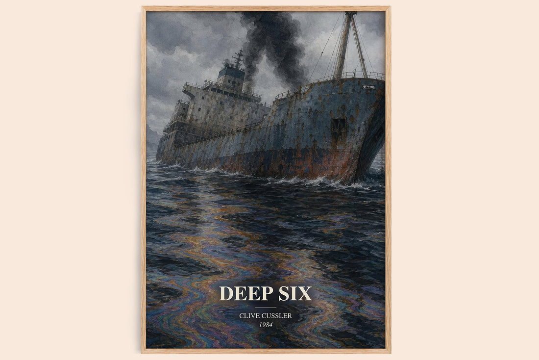 Deep Six watercolour book poster by Clive Cussler – framed literary art print