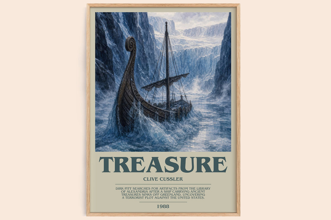 Treasure bookish book poster by Clive Cussler – framed literary art print