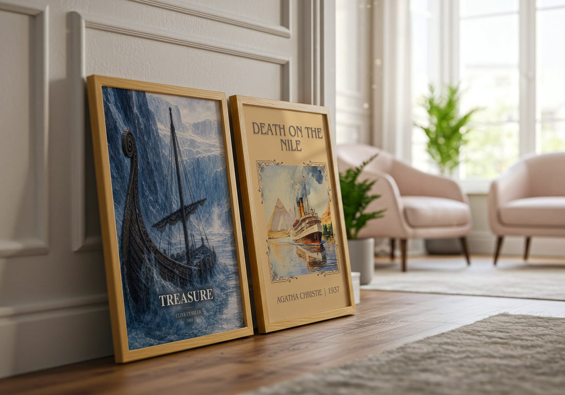 Treasure watercolour print framed by window – literary home decor