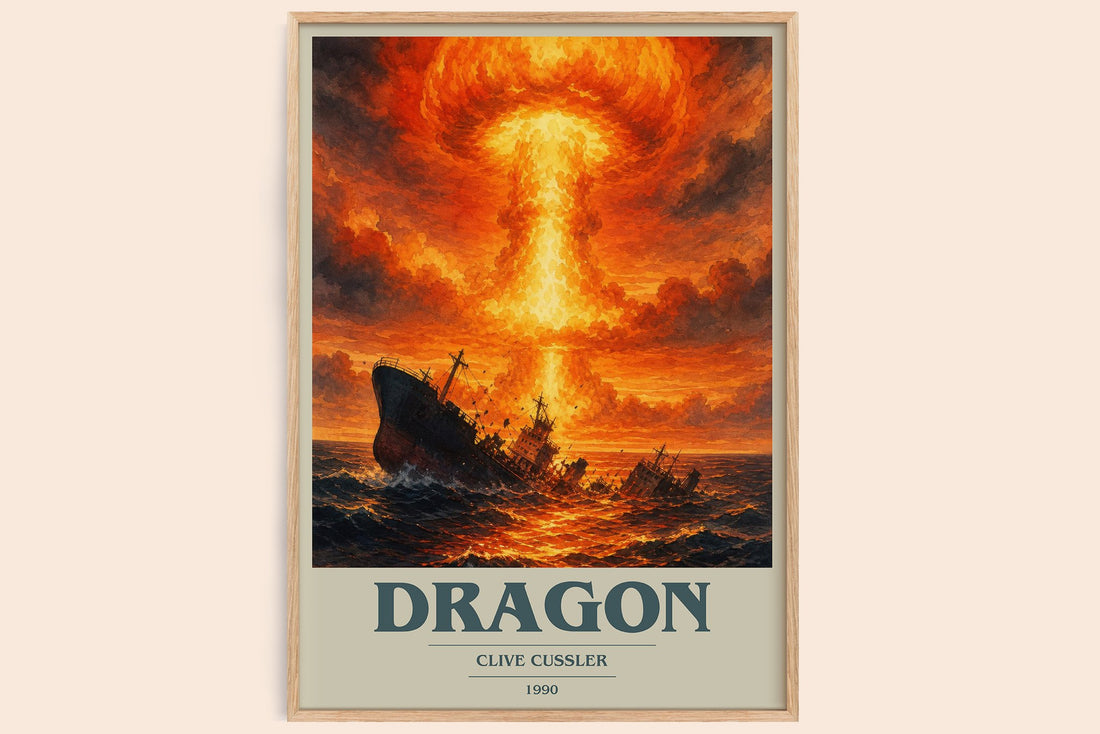 Dragon book cover book poster by Clive Cussler – framed literary art print