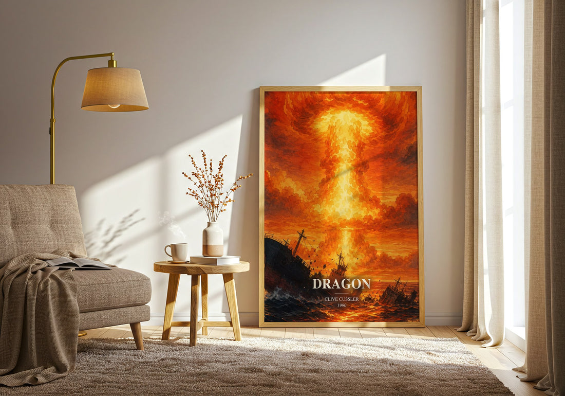 Dragon watercolour print in frame leaning in hallway – thriller wall art