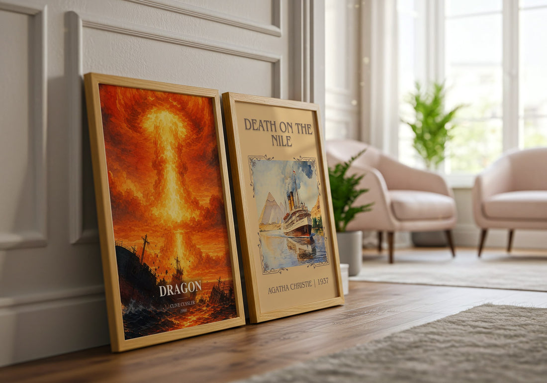 Dragon watercolour print framed by window – literary home decor