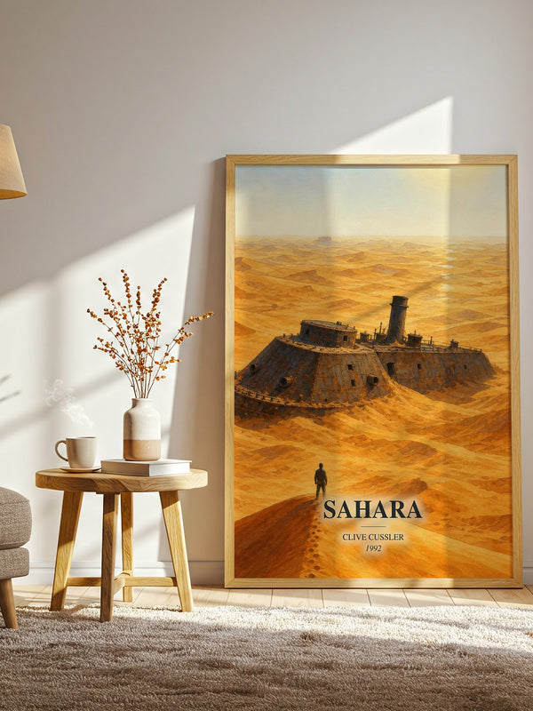 Sahara watercolour print in frame leaning in hallway – adventure wall art