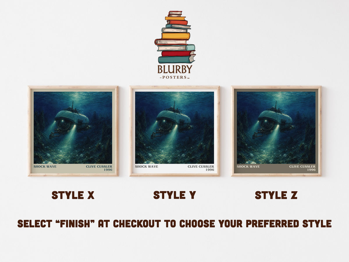 Shock Wave literary print in frame leaning in hallway – adventure wall art (mockup)