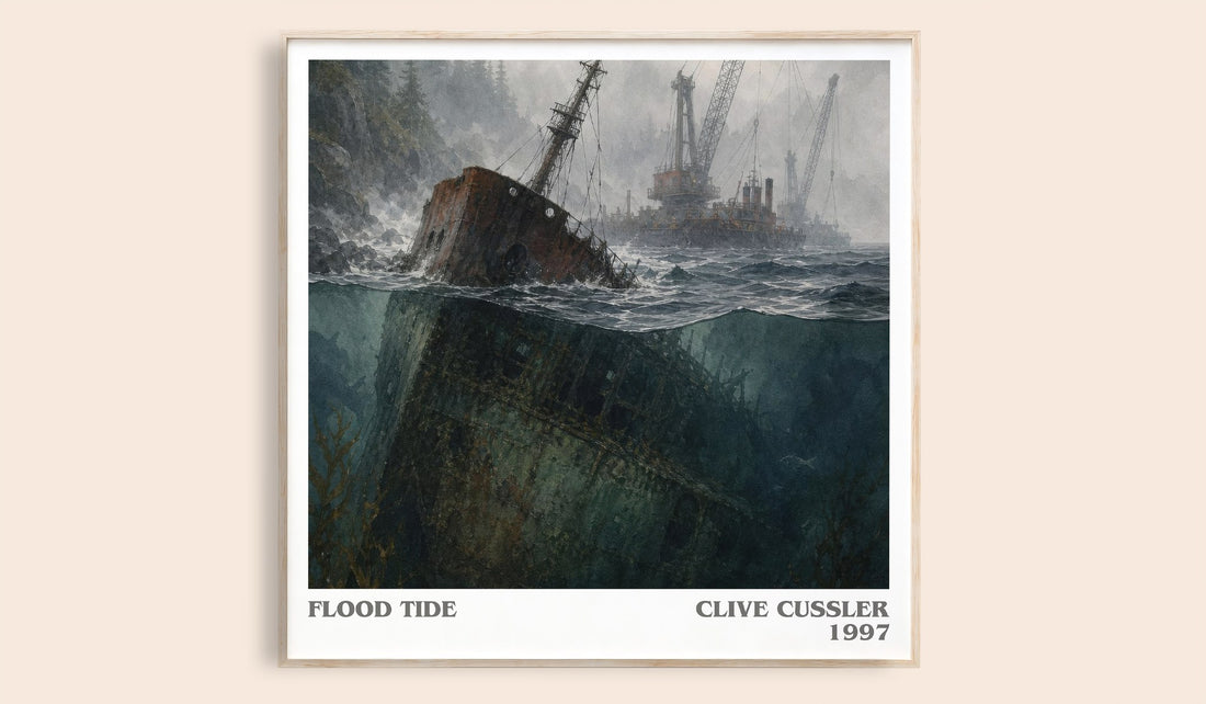 Flood Tide literary book poster by Clive Cussler – framed literary art print
