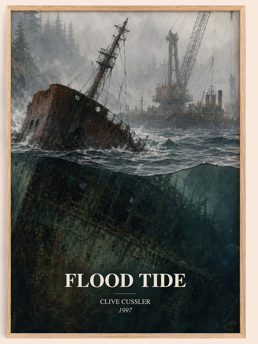 Flood Tide watercolour book poster by Clive Cussler – framed literary art print