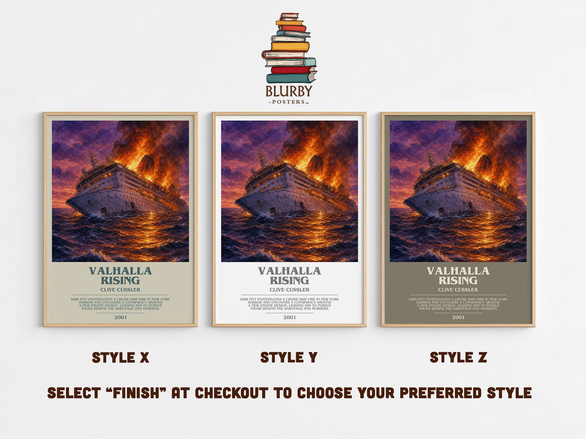 Valhalla Rising bookish print in frame leaning in hallway – adventure wall art (mockup)