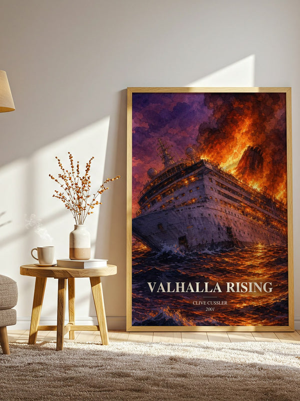 Valhalla Rising watercolour print in frame leaning in hallway – adventure wall art