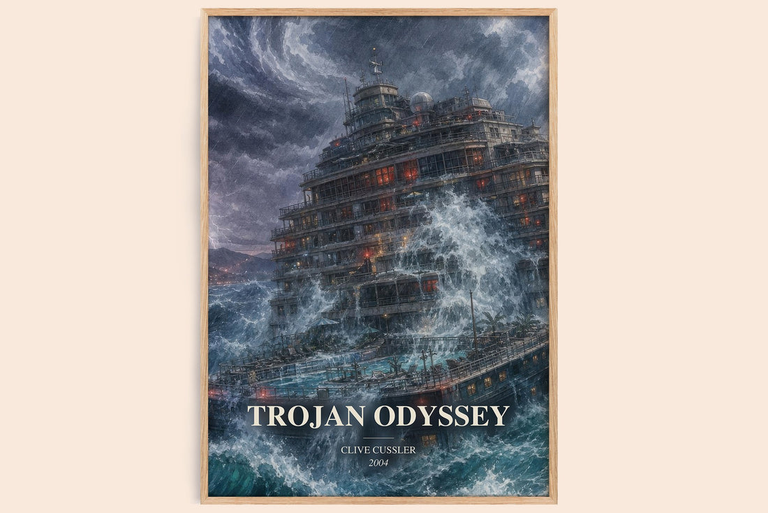 Trojan Odyssey watercolour book poster by Clive Cussler – framed literary art print