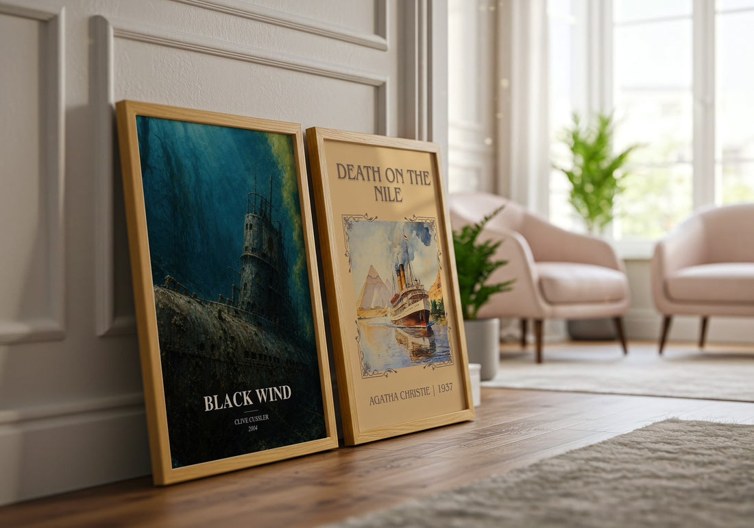 Black Wind watercolour print framed by window – literary home decor