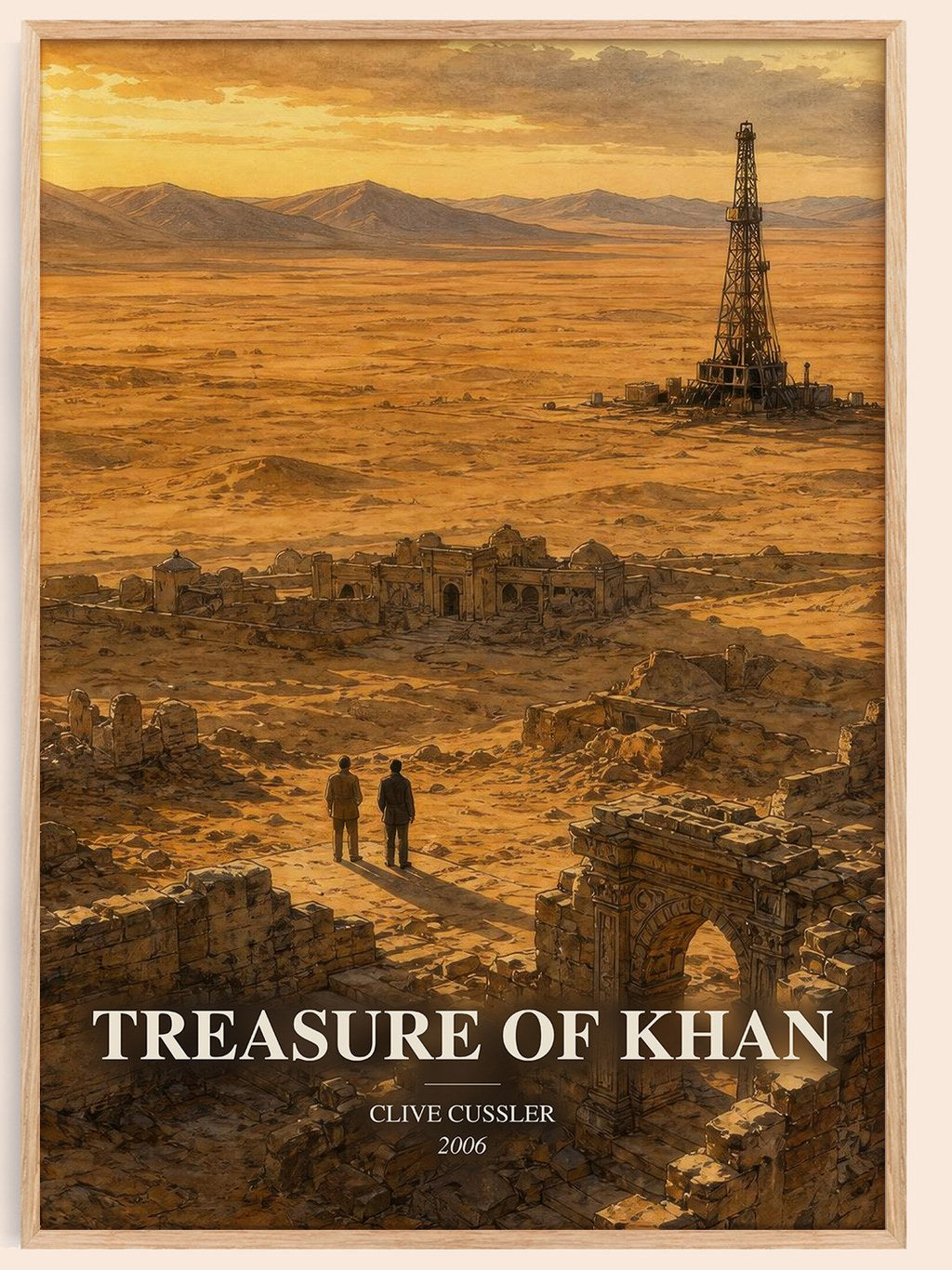 Treasure of Khan watercolour book poster by Clive Cussler – framed literary art print